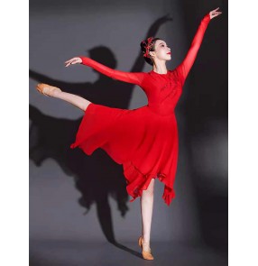 White red modern ballet dance dresses for female girls choir Companion Dance stage performance Contemporary dance costumes flowy irregular skirts